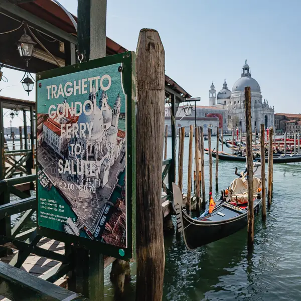 The boat from Dogana lands at a traghetto and gondola pier in San Marco.