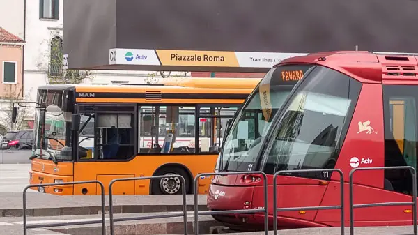 ACTV bus and tram in Piazzale Roma, Venice