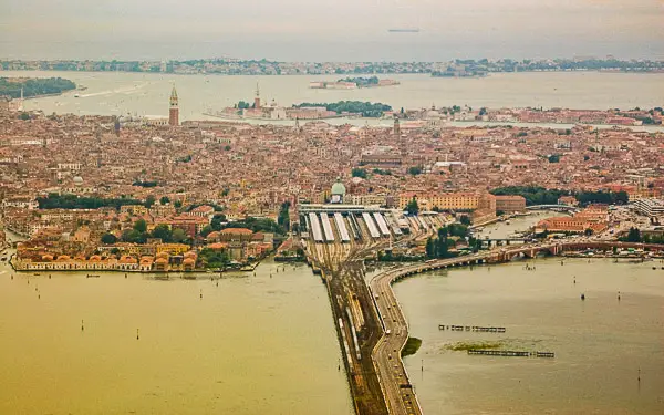 Aerial photo of Venice and the Ponte de la Liberta
