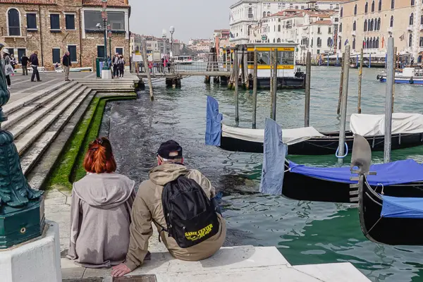 Couple by Salute Church in Venice, Italy.