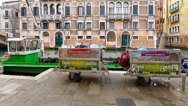 Venice garbage barge on Fondamenta dei Ormesini