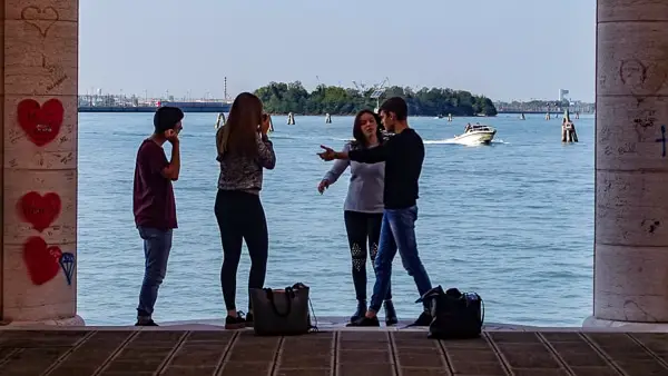 Venice causeway and tourists.