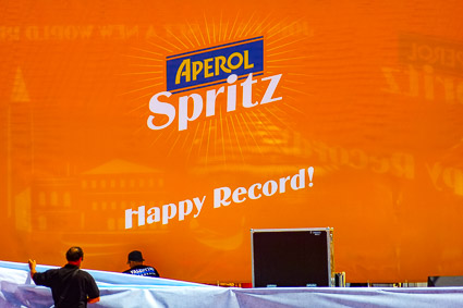 Aperol World Record banner in Venice's Piazza San Marco