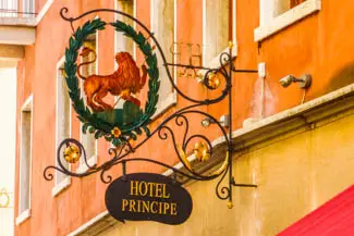 Hotel Principe sign, Venice