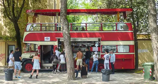 Double-deck bus snack bar on Lido di Venezia