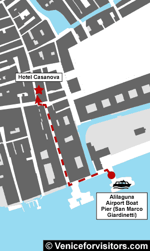 Hotel Casanova directions map from Alilaguna San Marco stop