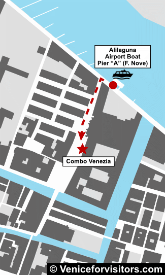 Combo Venezia hostel directions map from Fondamenta Nove