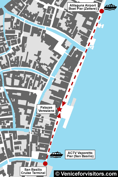 Palazzo Veneziano directions map from Zattere